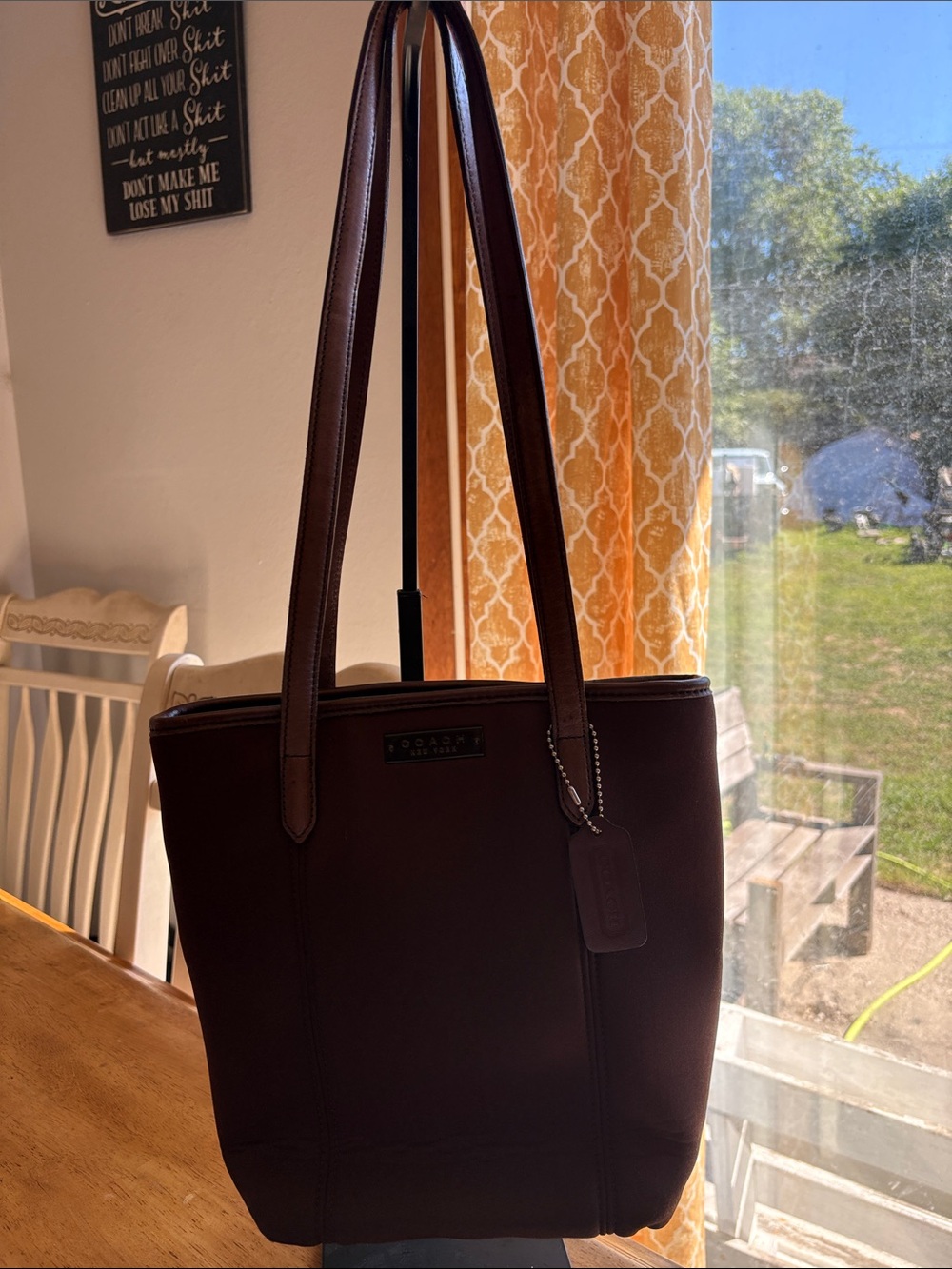 Coach Dark Brown Neoprene Leather Tote with Shoulder Straps